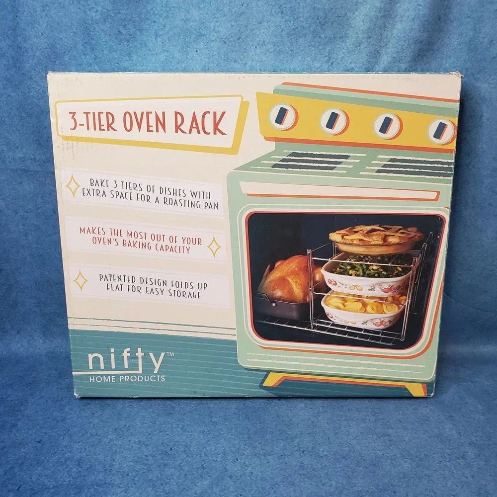 Nifty Home Products 3 Tier Oven Rack Foldable Chrome Kitchen Gadget